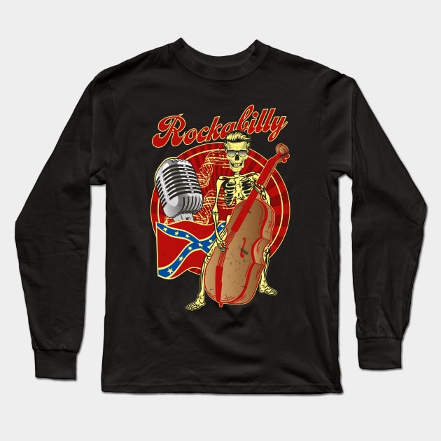 Rockabilly Bass Skeleton Long Sleeve T-Shirt by RockabillyM